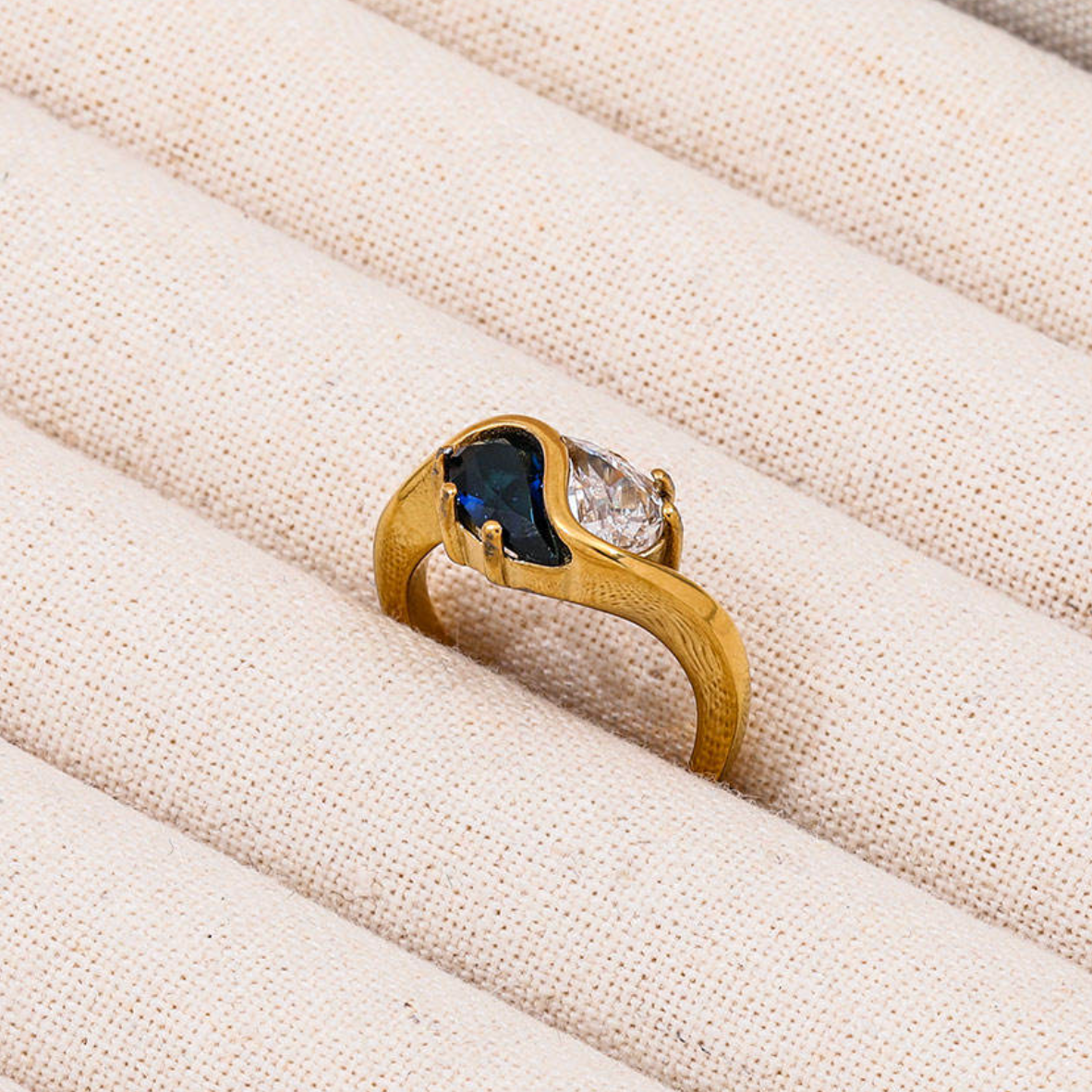 Yin Yang Deep Teal Teardrop Ring