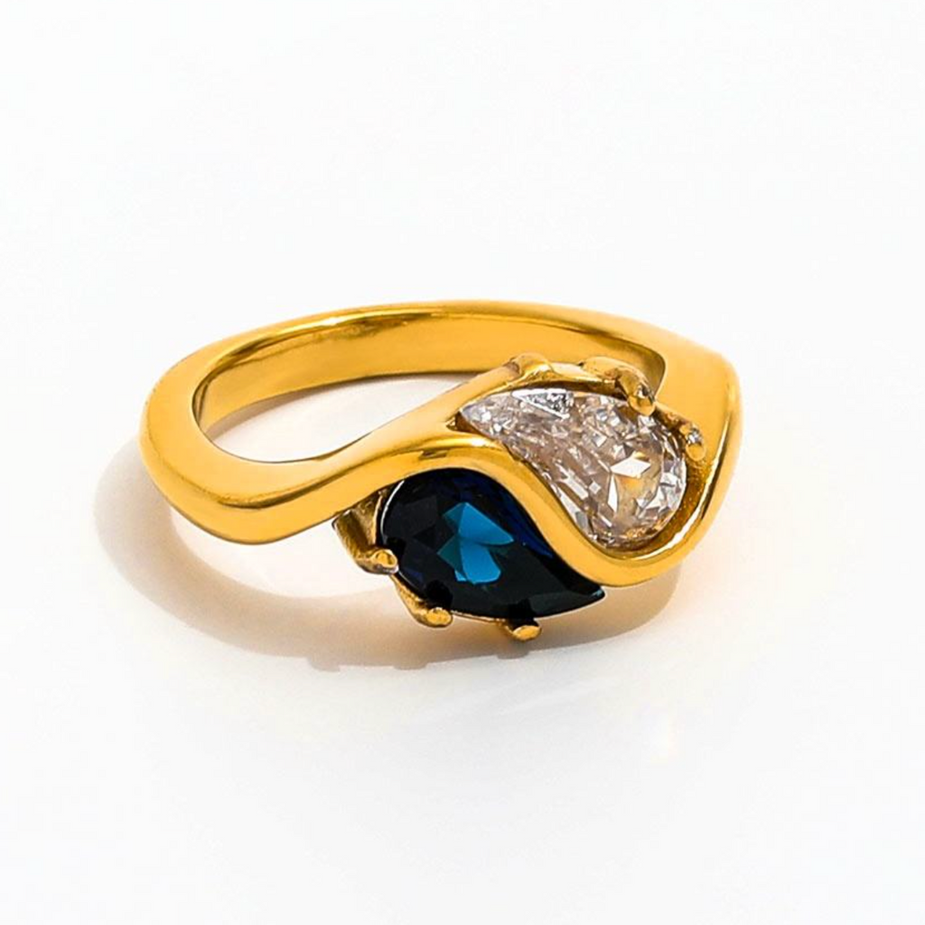 Yin Yang Deep Teal Teardrop Ring