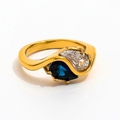Yin Yang Deep Teal Teardrop Ring